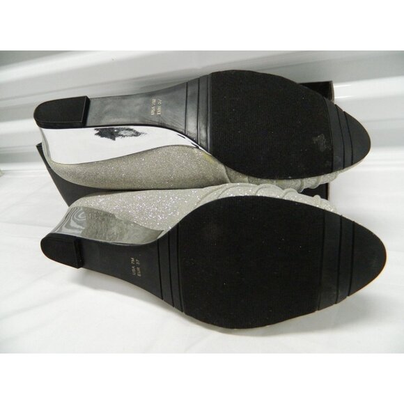 Nina Silver Glitter Peep-Toe Wedge Shoes Size 7M Metallic Gray - Picture 11 of 15